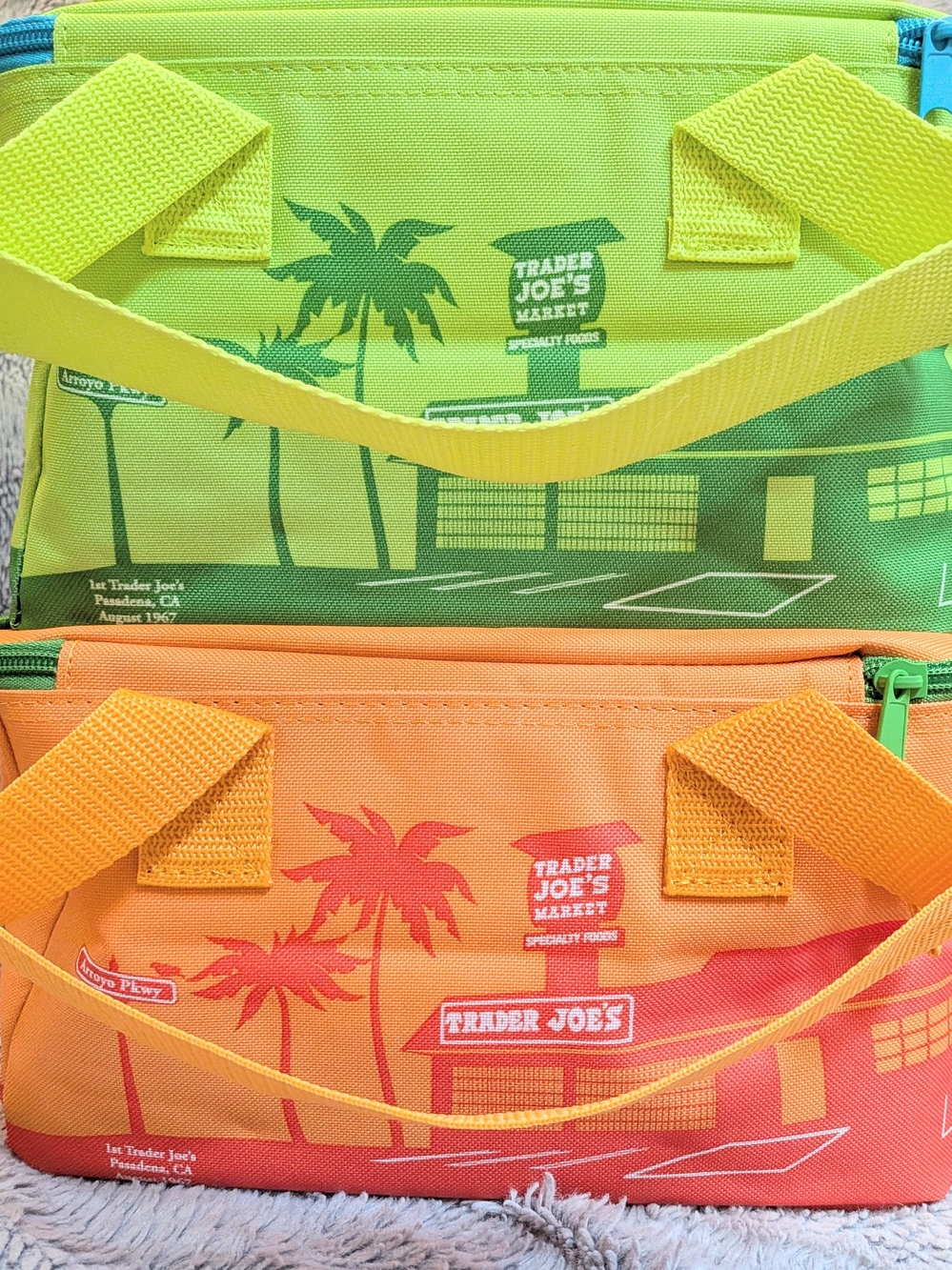 Trader Joe's Neon Green and Orange Cooler Bags (Set of 2)